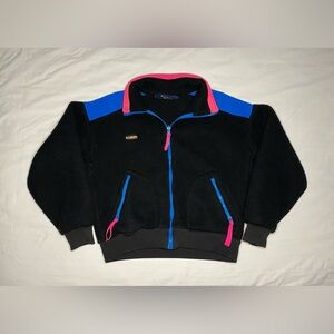 Columbia Vintage 90s Fleece Jacket Full Zip Black Purple Neon Womens XL Radial